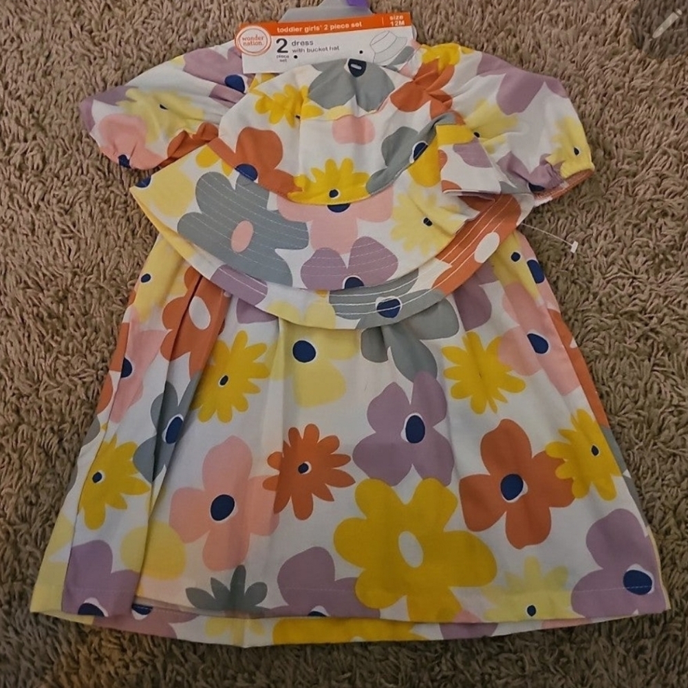 Floral Wonder Nation dress with bucket hat set - NWT